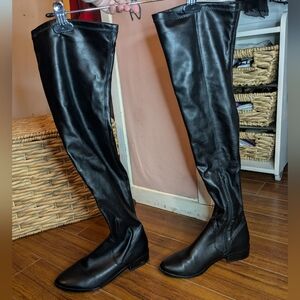 Black leather over the knee boots